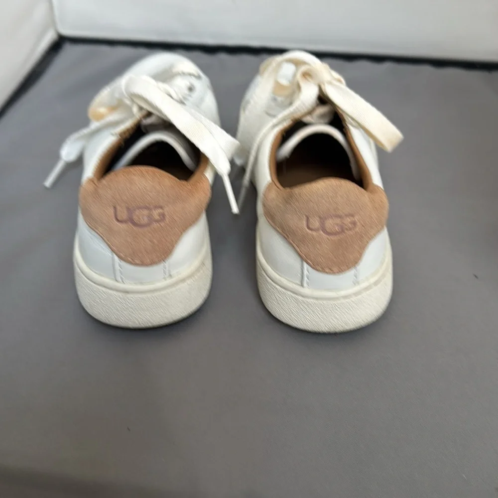 Ugg White Leather Sneakers with‎ Tan Accents women’s size 6